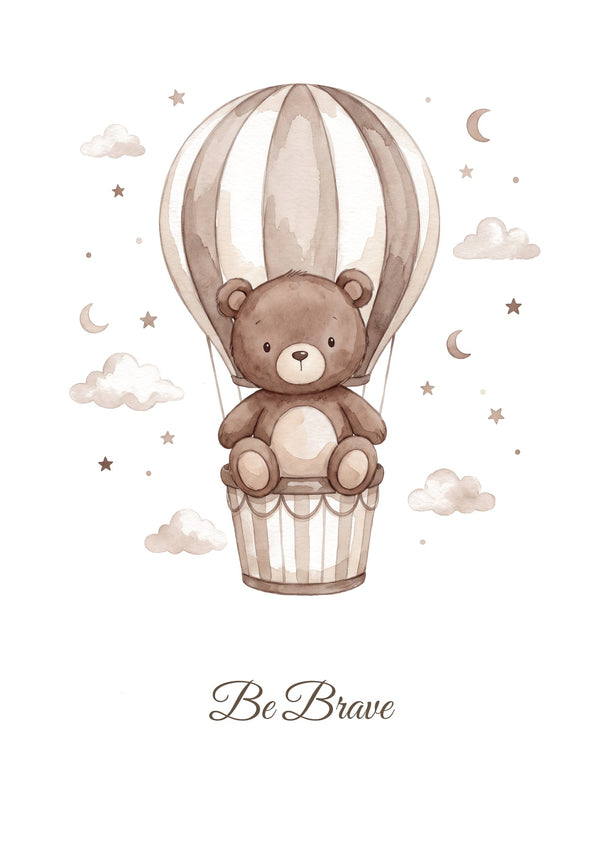 Be Brave — Teddy Sky Adventures Nursery Print