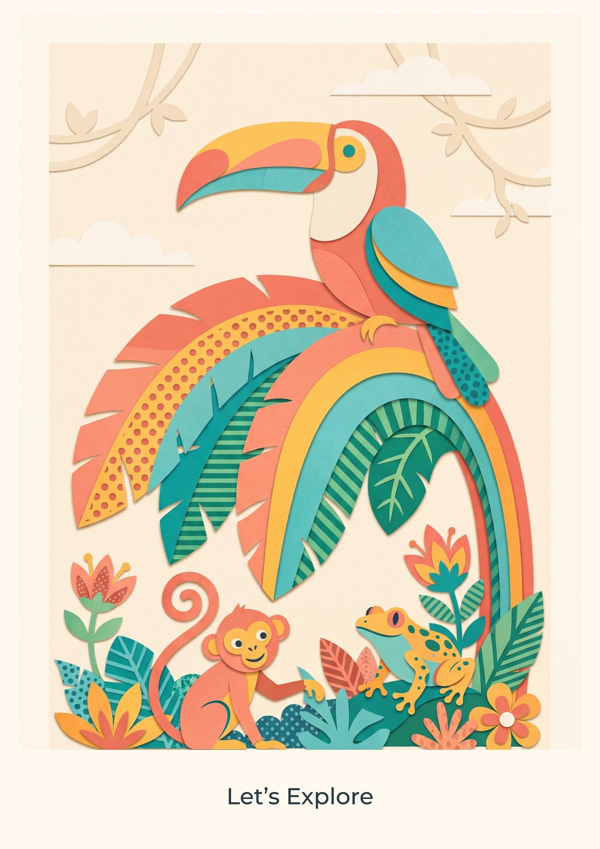 Let’s Explore — Rainbow Rainforest Children’s Art Print