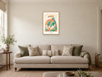 Let’s Explore — Rainbow Rainforest Children’s Art Print at A2, in a natural wood frame, in a sitting room