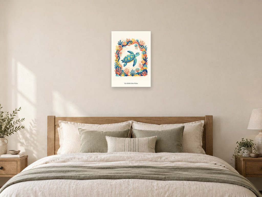 Go With the Flow — Coral Kingdom Children’s Art Print at A2, as a poster, above a bed