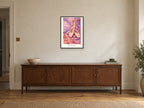 Find Your Balance — Dance Studio Children’s Art Print at A2, in a black frame, above a sideboard