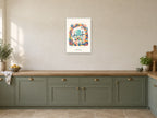 Make Waves — Coral Kingdom Children’s Art Print at A2, in a white frame, in a kitchen