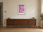 Shine on Stage — Dance Studio Children’s Art Print at A2, in a black frame, above a sideboard