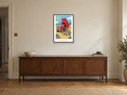 Make Something New — Little Builders Children’s Art Print at A2, in a black frame, above a sideboard