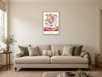Up We Go — Sky Carnival Children’s Art Print at A2, in a natural wood frame, in a sitting room