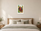 All Aboard — Railway Days Children’s Art Print at A2, as a poster, above a bed
