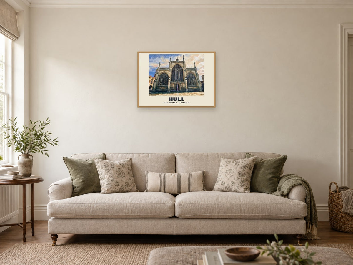 Hull — Gouache Art Print at A2, in a natural wood frame, in a sitting room