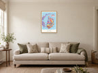 Dream Beyond — Sky Carnival Children’s Art Print at A2, in a natural wood frame, in a sitting room