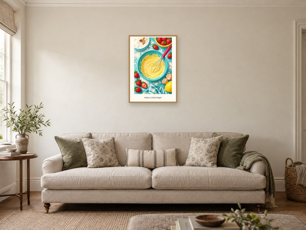 Make a Little Magic — Kitchen Creators Children’s Art Print at A2, in a natural wood frame, in a sitting room