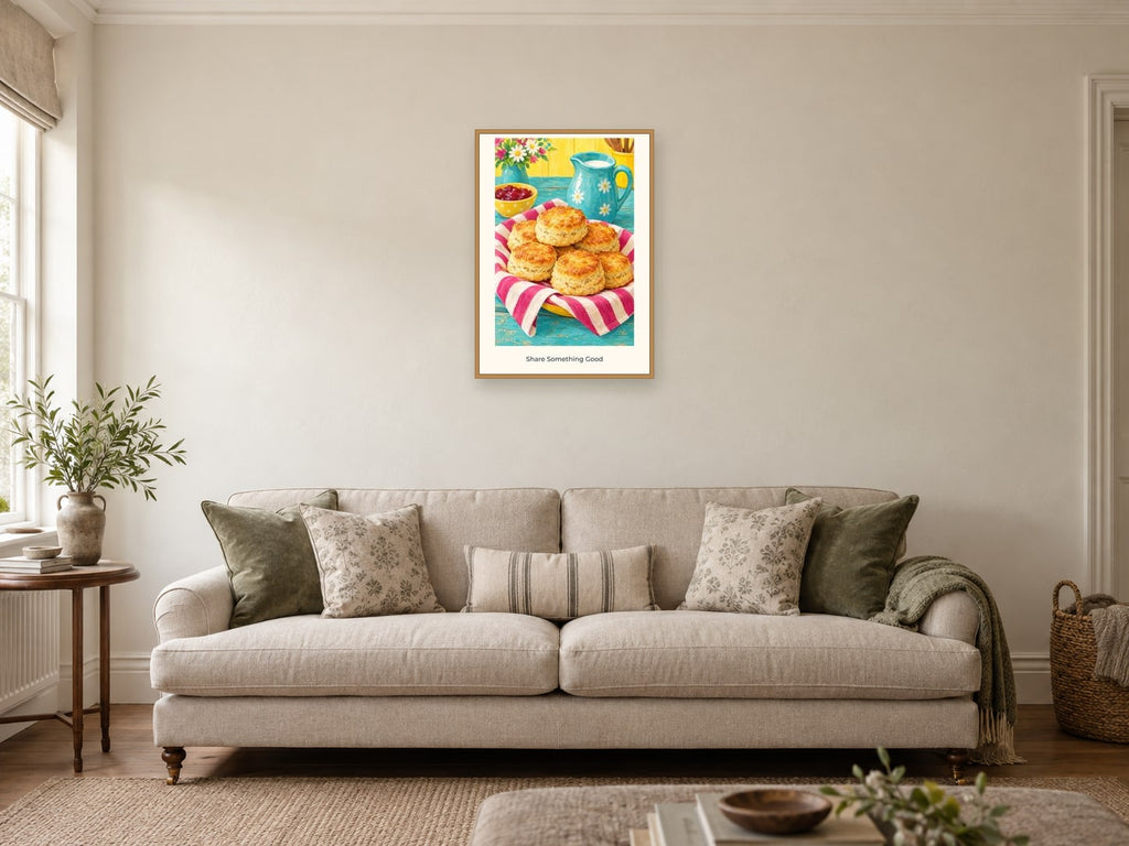 Share Something Good — Kitchen Creators Children’s Art Print at A2, in a natural wood frame, in a sitting room