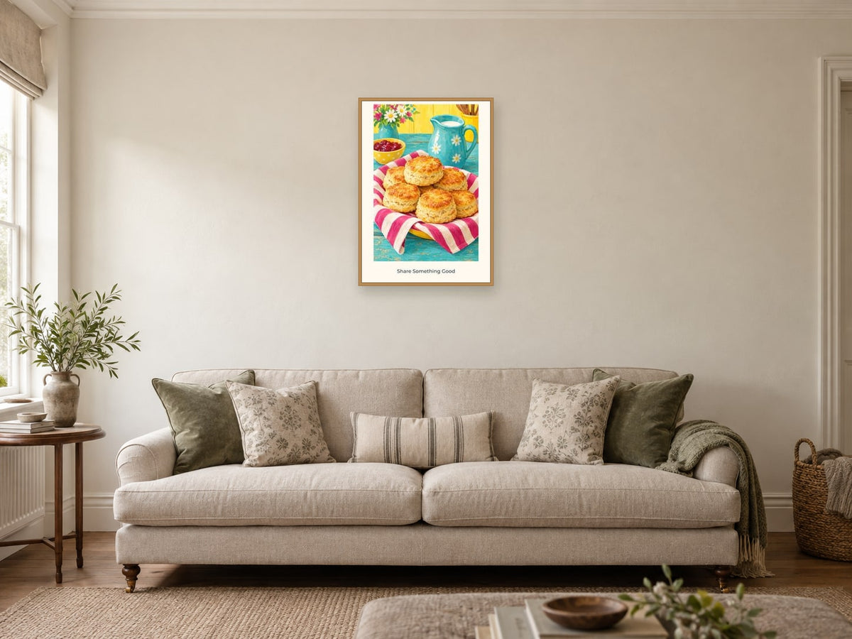 Share Something Good — Kitchen Creators Children’s Art Print at A2, in a natural wood frame, in a sitting room
