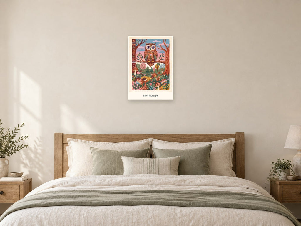 Shine Your Light — Forest Folk Children’s Art Print at A2, as a poster, above a bed