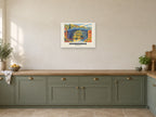 Ironbridge — Retro Railway Art Print at A2, in a white frame, in a kitchen