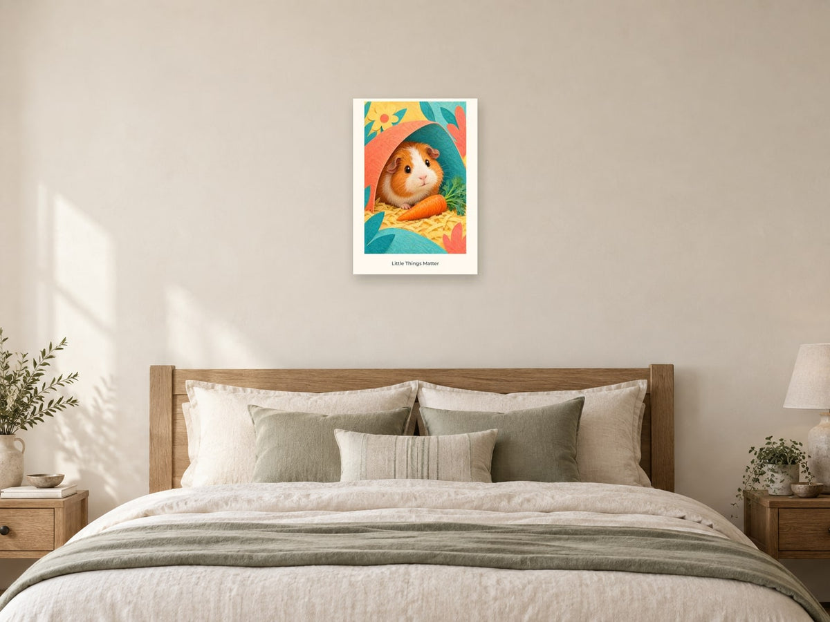 Little Things Matter — Pet Pals Children’s Art Print at A2, as a poster, above a bed