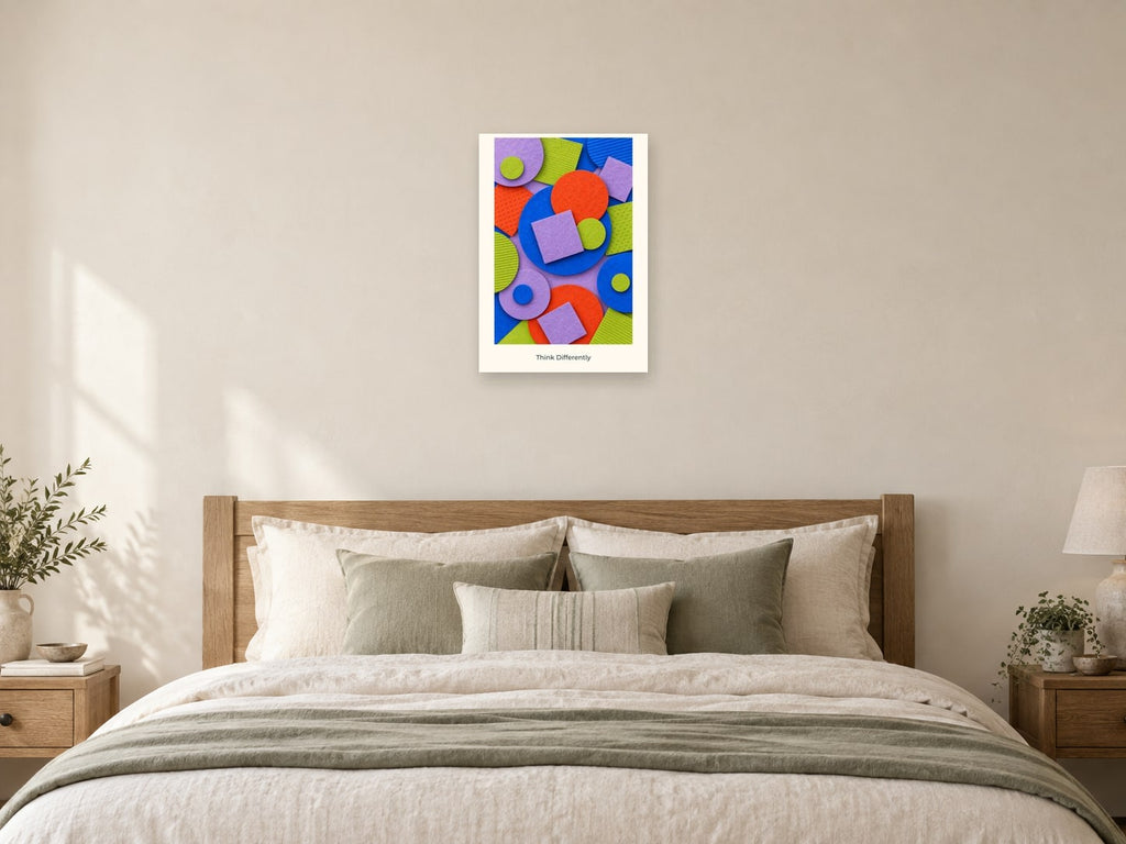 Think Differently — Pattern Play Children’s Art Print at A2, as a poster, above a bed