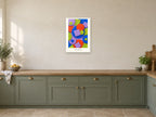 Think Differently — Pattern Play Children’s Art Print at A2, in a white frame, in a kitchen