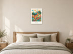 Hello Sunshine — Mountain Meadow Children’s Art Print at A2, as a poster, above a bed