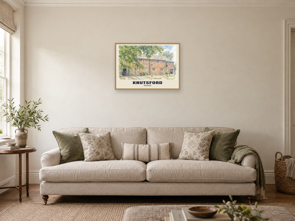 Knutsford — English Watercolour Art Print at A2, in a natural wood frame, in a sitting room