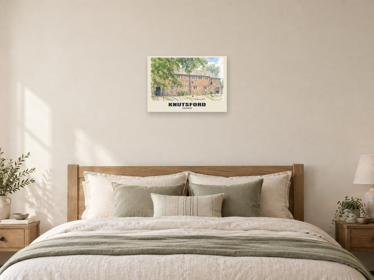 Knutsford — English Watercolour Art Print at A2, as a poster, above a bed