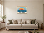 North Berwick — Retro Railway Art Print at A2, in a natural wood frame, in a sitting room