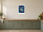 Beyond — Cosmic Explorers Children’s Art Print at A2, in a white frame, in a kitchen