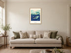 Dive Deep — Deep Blue Discovery Children’s Art Print at A2, in a natural wood frame, in a sitting room