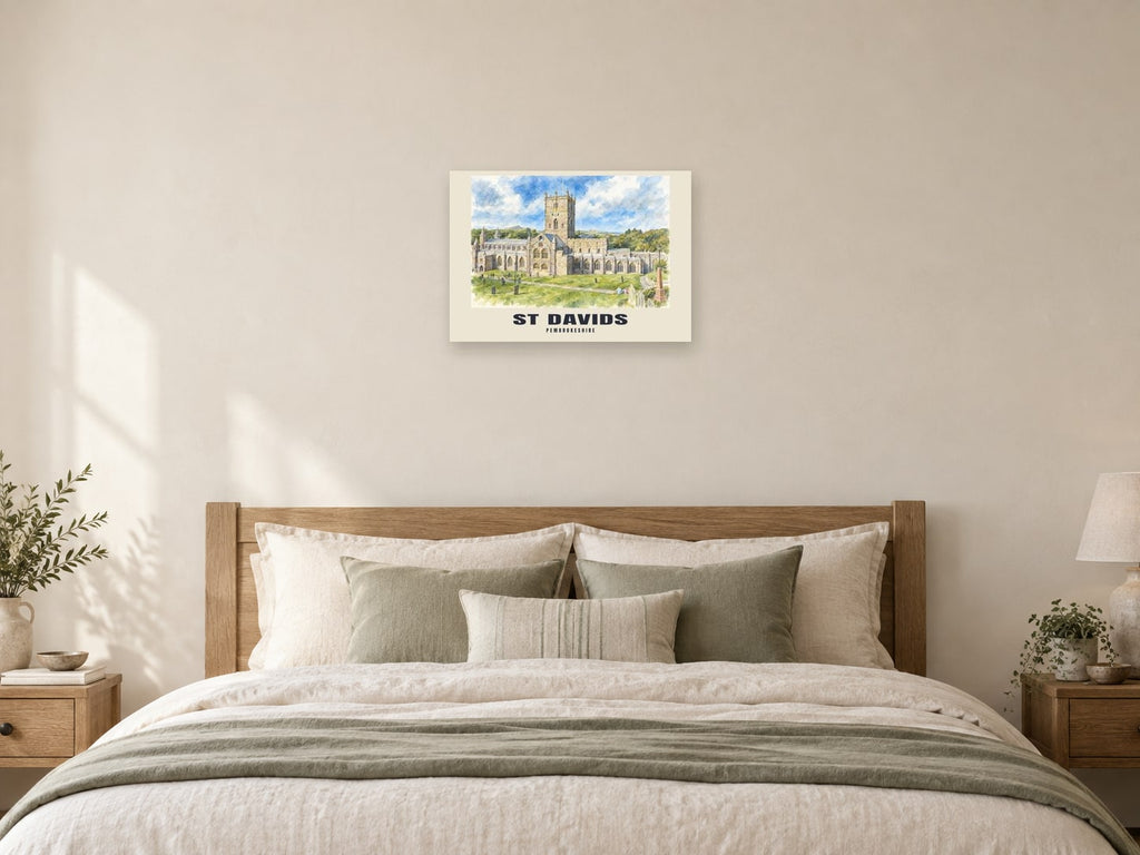 St Davids — English Watercolour Art Print at A2, as a poster, above a bed