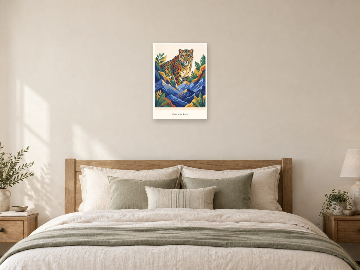 Find Your Path — Wild Earth Children’s Art Print at A2, as a poster, above a bed