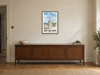 Hay-on-Wye — English Watercolour Art Print at A2, in a black frame, above a sideboard