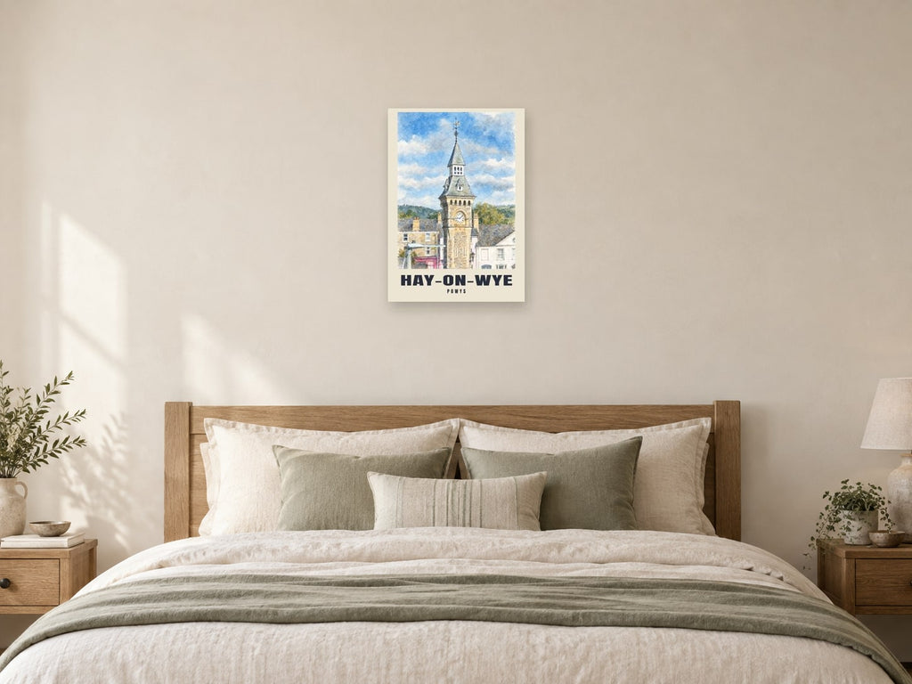 Hay-on-Wye — English Watercolour Art Print at A2, as a poster, above a bed