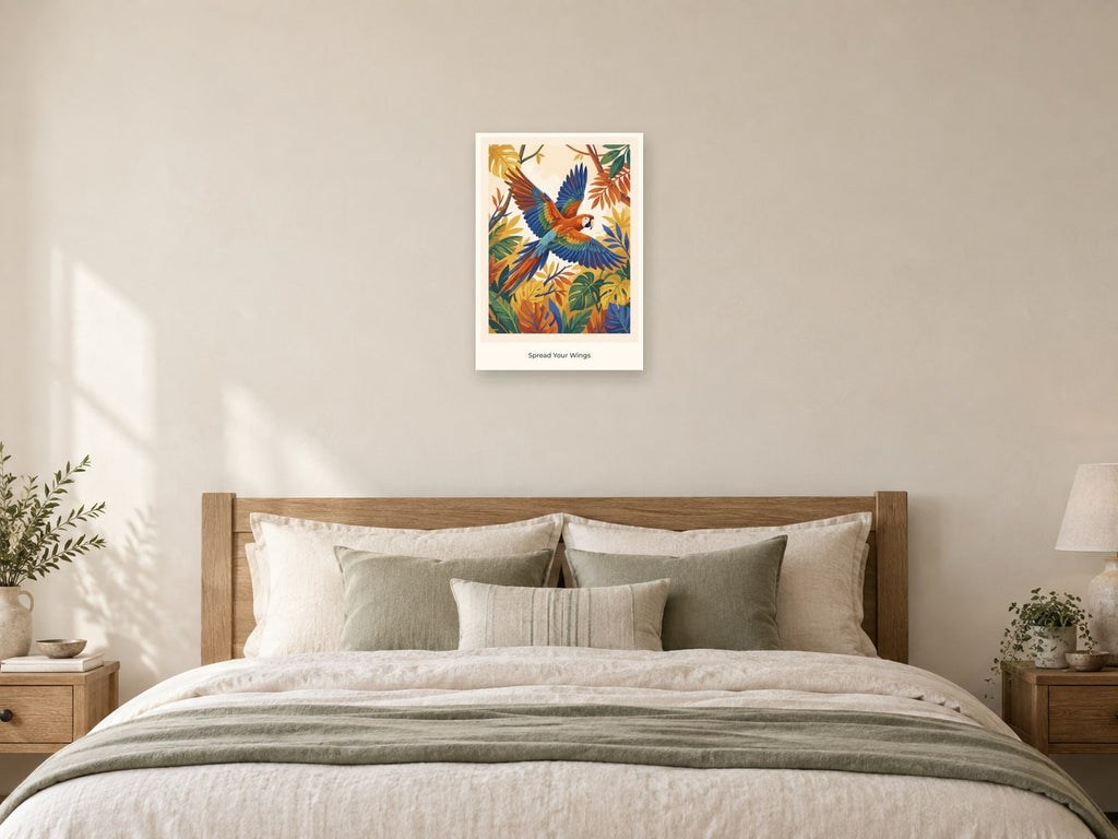 Spread Your Wings — Wild Earth Children’s Art Print at A2, as a poster, above a bed