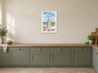 Hay-on-Wye — English Watercolour Art Print at A2, in a white frame, in a kitchen