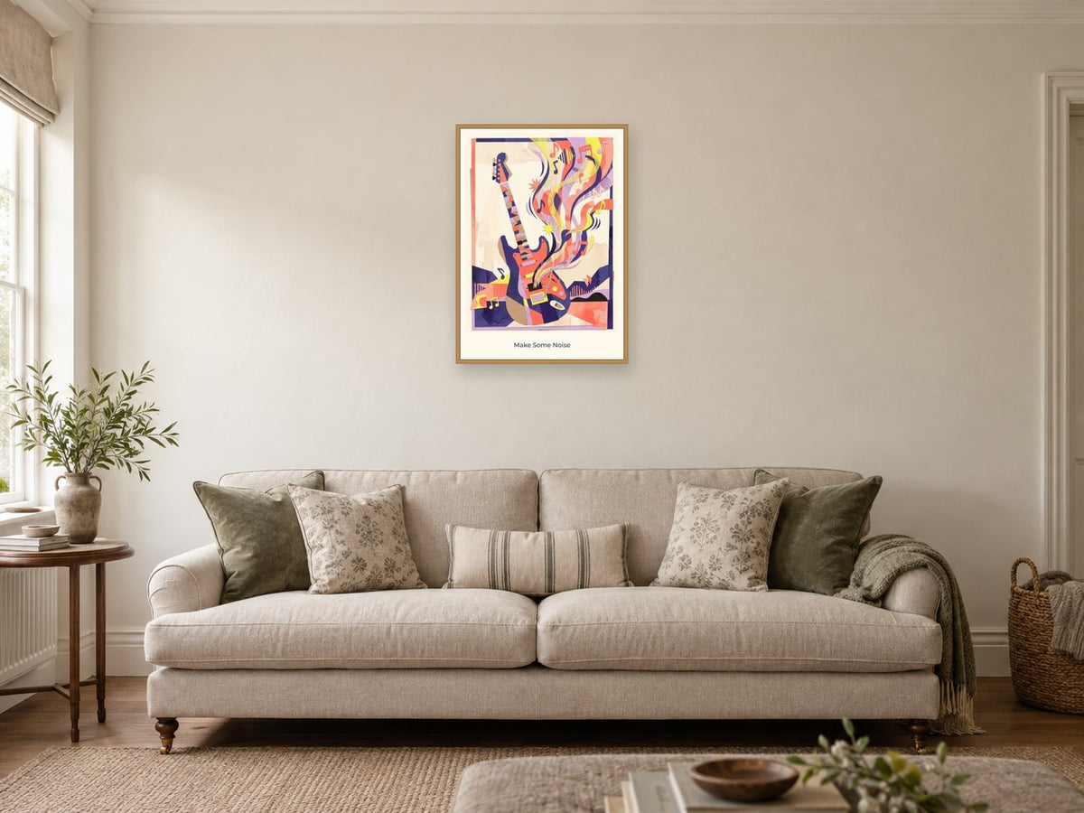 Make Some Noise — Music Makers Children’s Art Print at A2, in a natural wood frame, in a sitting room