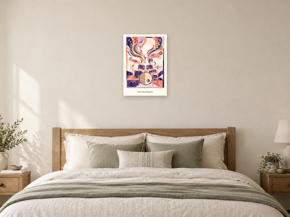 Find Your Rhythm — Music Makers Children’s Art Print at A2, as a poster, above a bed