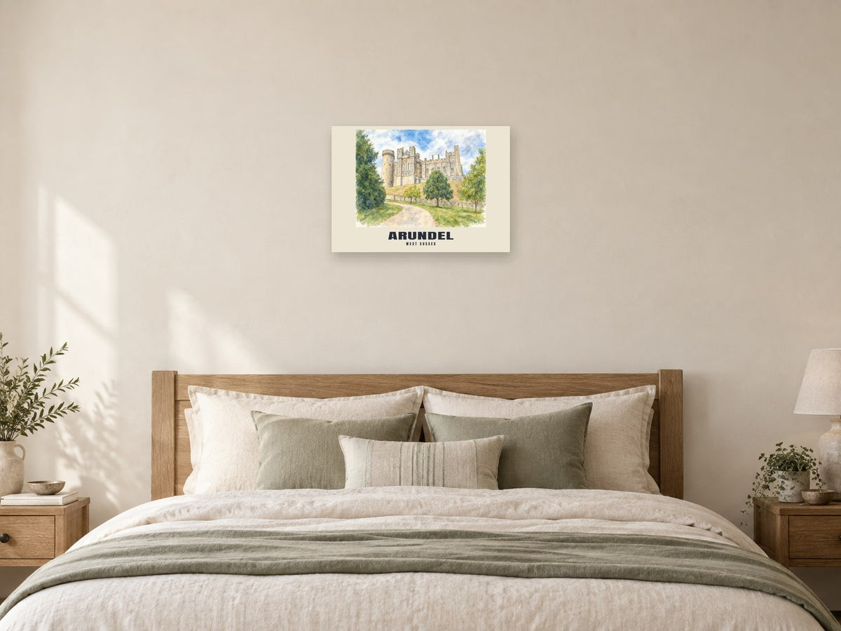 Arundel — English Watercolour Art Print at A2, as a poster, above a bed