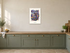 Keep Rolling — Skate & Create Children’s Art Print at A2, in a white frame, in a kitchen