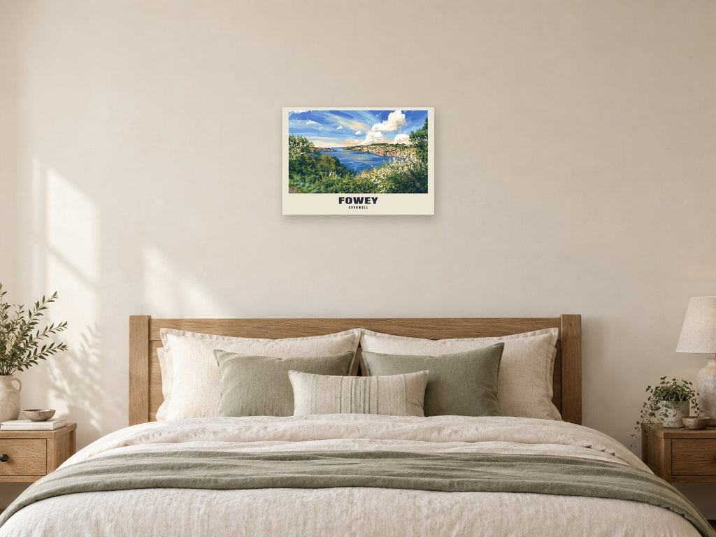 Fowey — Gouache Art Print at A2, as a poster, above a bed
