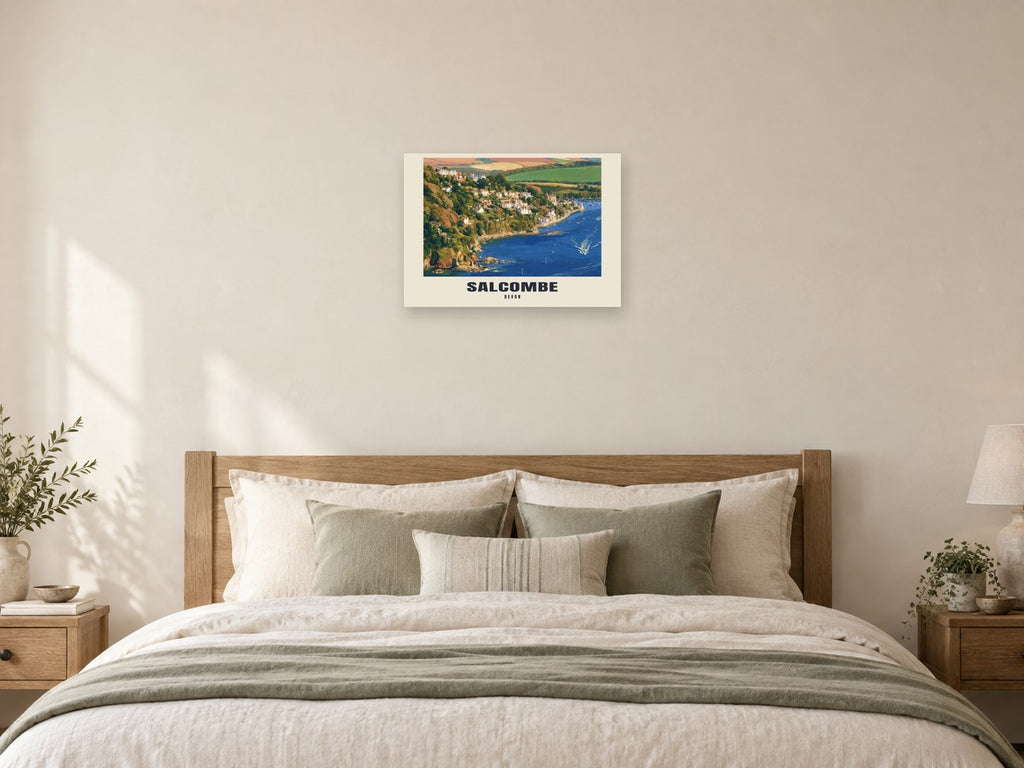 Salcombe — Gouache Art Print at A2, as a poster, above a bed