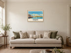 Swanage — Retro Railway Art Print at A2, in a natural wood frame, in a sitting room