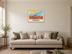 Morecambe — Retro Railway Art Print at A2, in a natural wood frame, in a sitting room