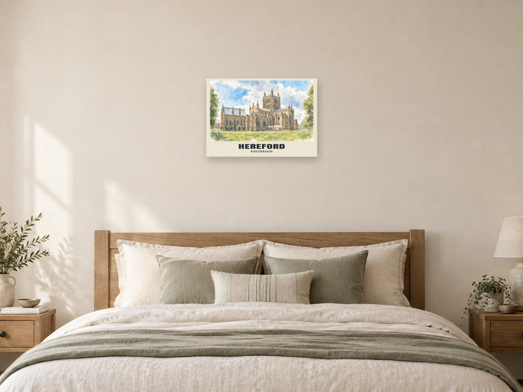 Hereford — English Watercolour Art Print at A2, as a poster, above a bed