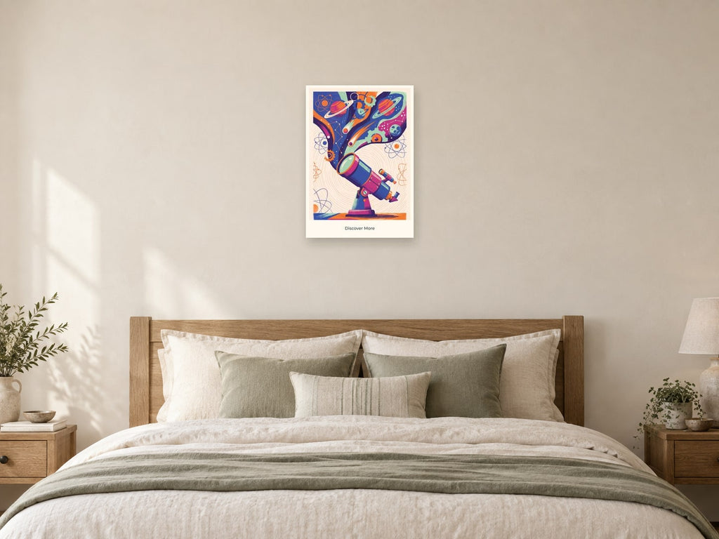 Discover More — Science Sparks Children’s Art Print at A2, as a poster, above a bed