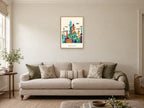 Imagine Tomorrow — City of Tomorrow Children’s Art Print at A2, in a natural wood frame, in a sitting room