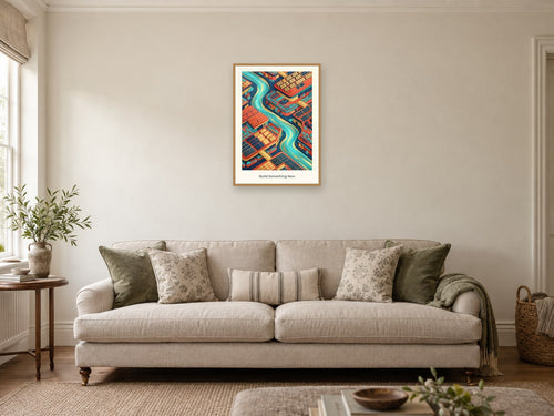 Build Something New — City of Tomorrow Children’s Art Print at A2, in a natural wood frame, in a sitting room