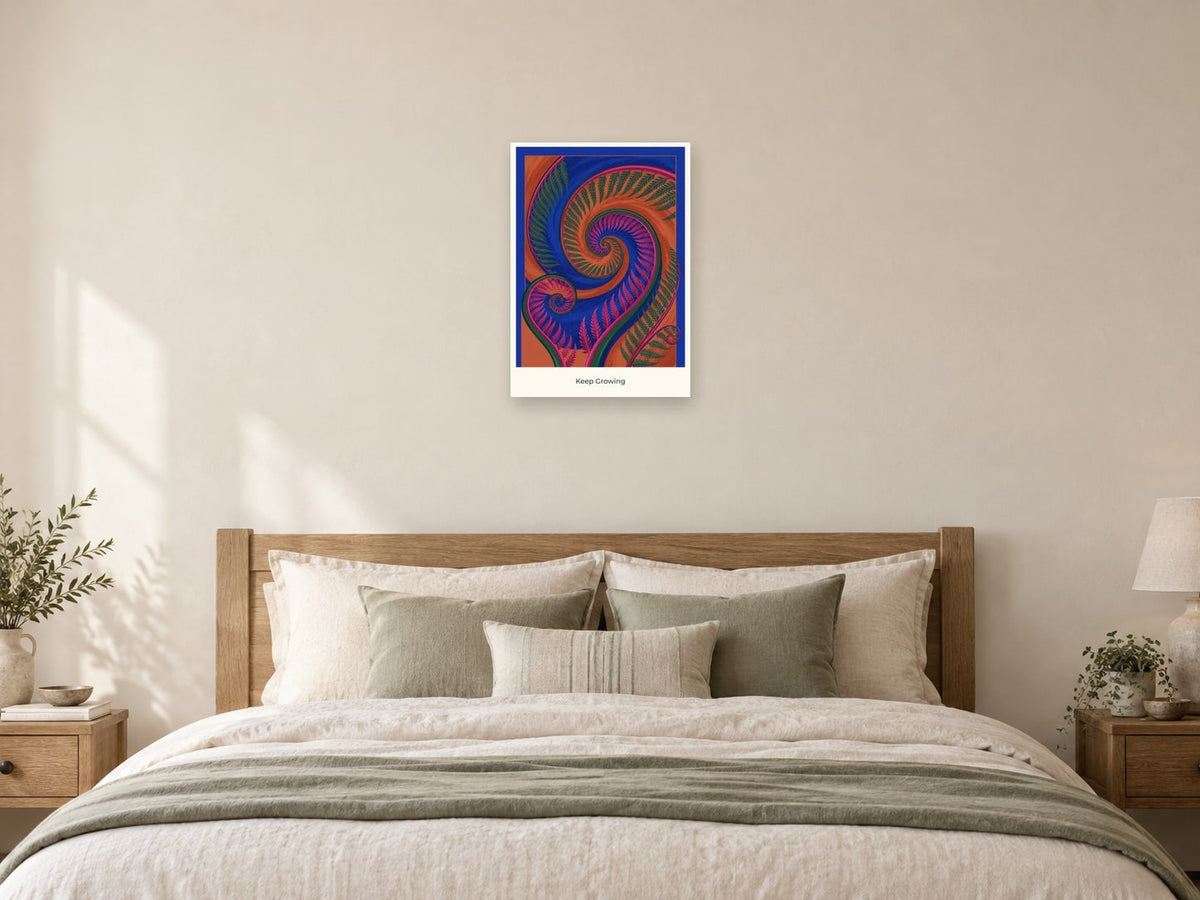 Keep Growing — Botanical Explorers Children’s Art Print at A2, as a poster, above a bed
