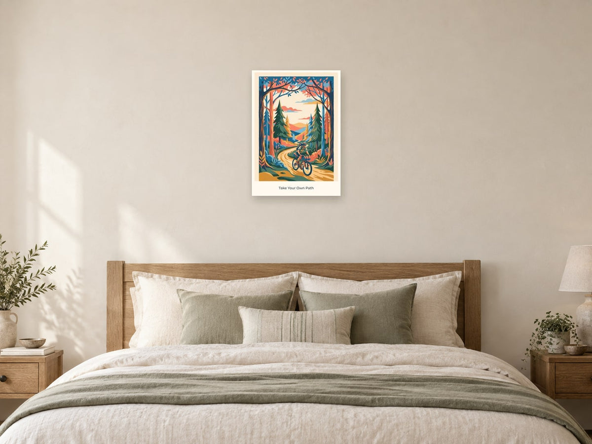 Take Your Own Path — Adventure Atlas Children’s Art Print at A2, as a poster, above a bed