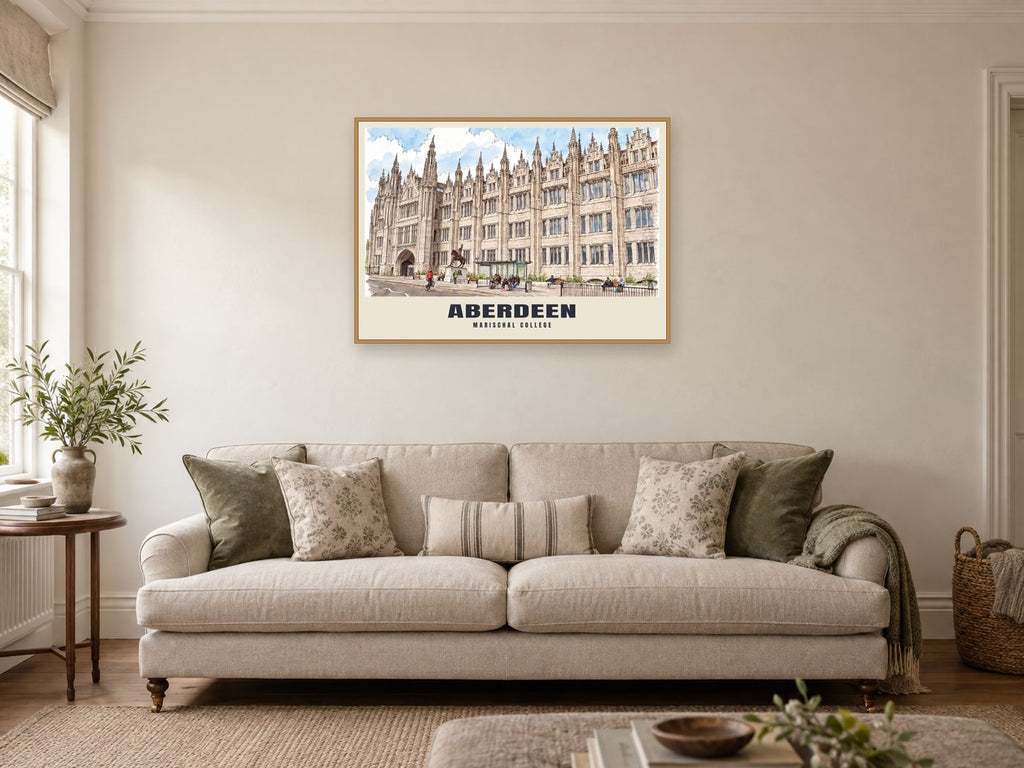 Marischal College, Aberdeen Poster at A1, in a natural wood frame, in a sitting room