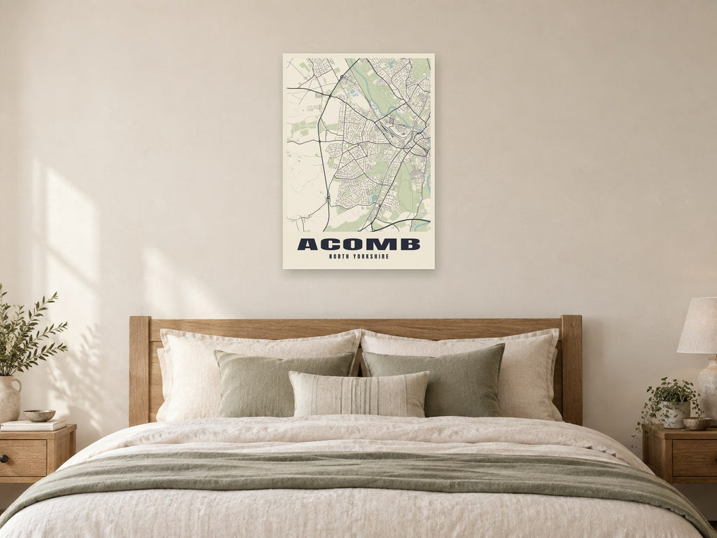 Acomb Street Map Poster at A1, as a poster, above a bed