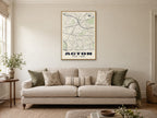 Acton Heritage Street Map Poster at A1, in a natural wood frame, in a sitting room