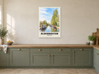 Aldermaston Wharf Poster at A1, in a white frame, in a kitchen